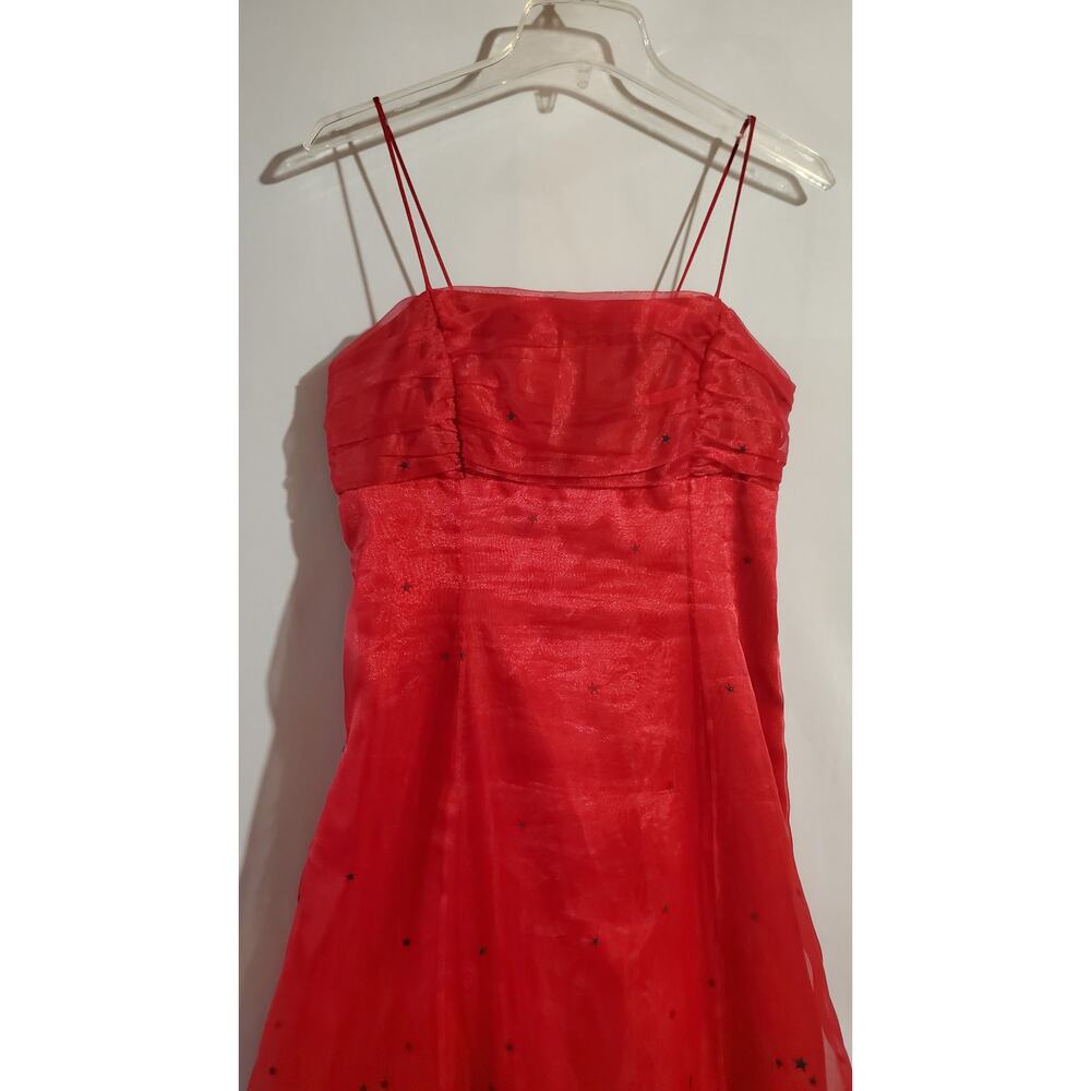Vtg Y2K Morgan & Co Velvet Glitter Stars Gown 11/12 Red Black Prom Formal Goth - Picture 3 of 15